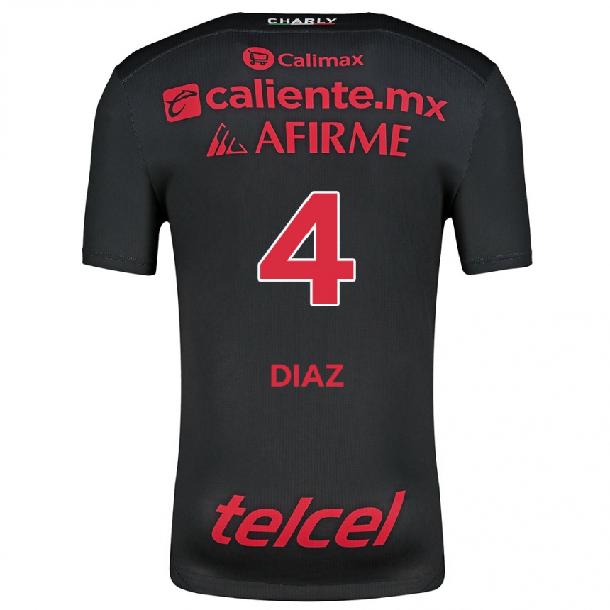 Damen Fußball Nicolás Díaz #4 Schwarz Rot Heimtrikot Trikot 2024/25 T-Shirt Luxemburg