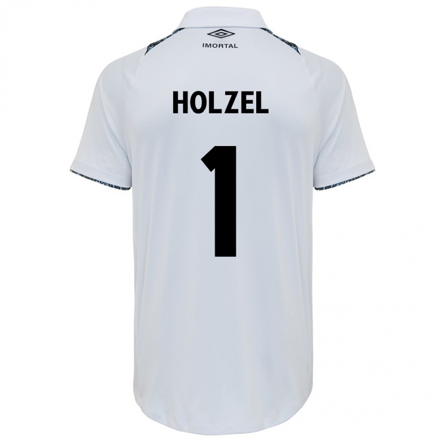 Damen Fußball Vivi Holzel #1 Weiß Blau Auswärtstrikot Trikot 2024/25 T-Shirt Luxemburg