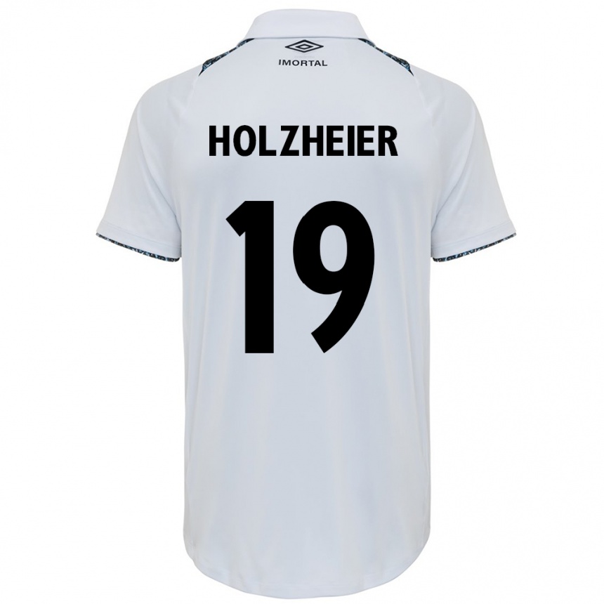 Damen Fußball Agostina Holzheier #19 Weiß Blau Auswärtstrikot Trikot 2024/25 T-Shirt Luxemburg