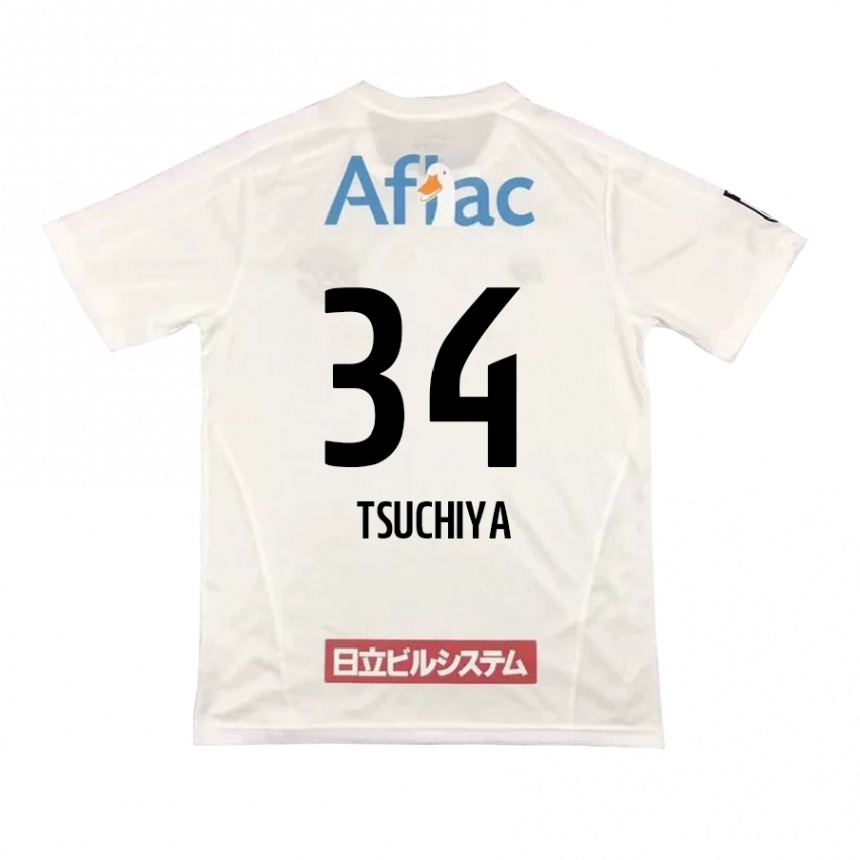 Damen Fußball Takumi Tsuchiya #34 Weiß Schwarz Auswärtstrikot Trikot 2024/25 T-Shirt Luxemburg