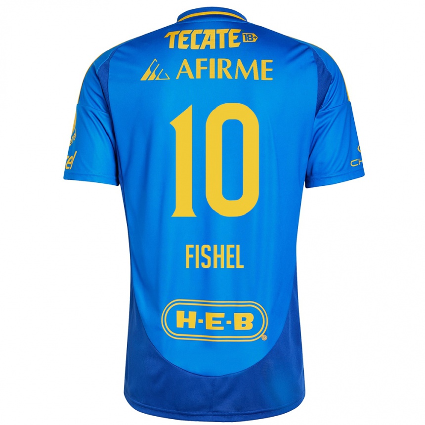 Damen Fußball Mia Fishel #10 Blau Gelb Auswärtstrikot Trikot 2024/25 T-Shirt Luxemburg