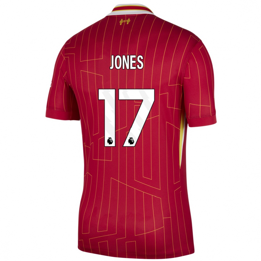 Kinder Fußball Curtis Jones #17 Rot Gelb Weiß Heimtrikot Trikot 2024/25 T-Shirt Luxemburg