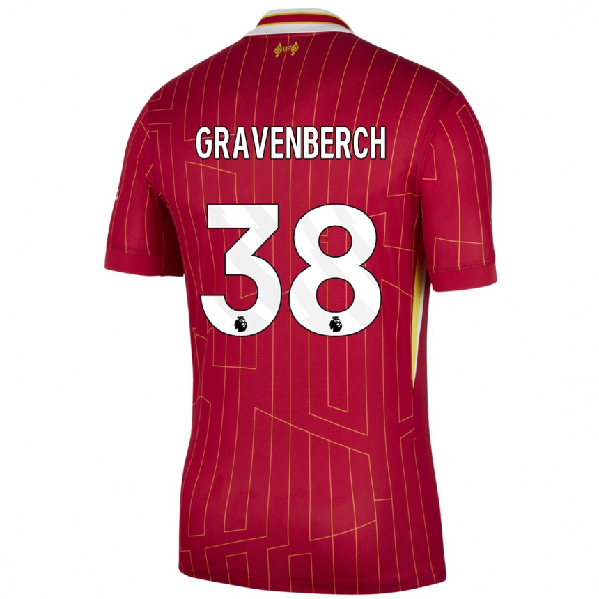 Kinder Fußball Ryan Gravenberch #38 Rot Gelb Weiß Heimtrikot Trikot 2024/25 T-Shirt Luxemburg