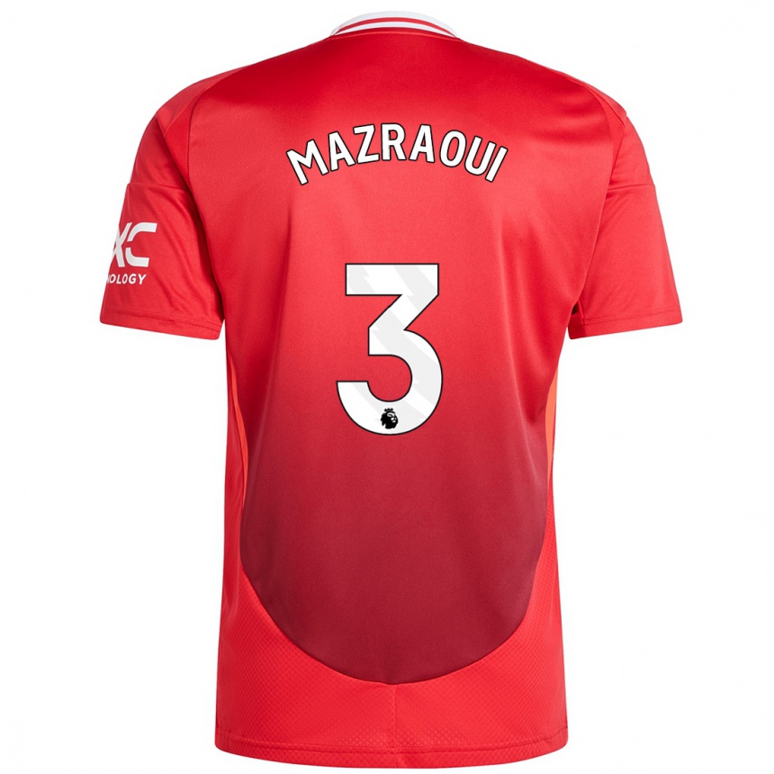 Kinder Fußball Noussair Mazraoui #3 Hellrot Heimtrikot Trikot 2024/25 T-Shirt Luxemburg