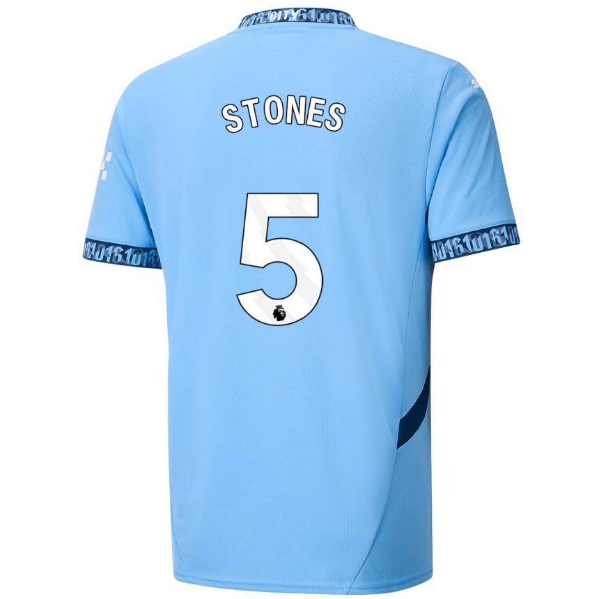 Kinder Fußball John Stones #5 Marineblau Heimtrikot Trikot 2024/25 T-Shirt Luxemburg