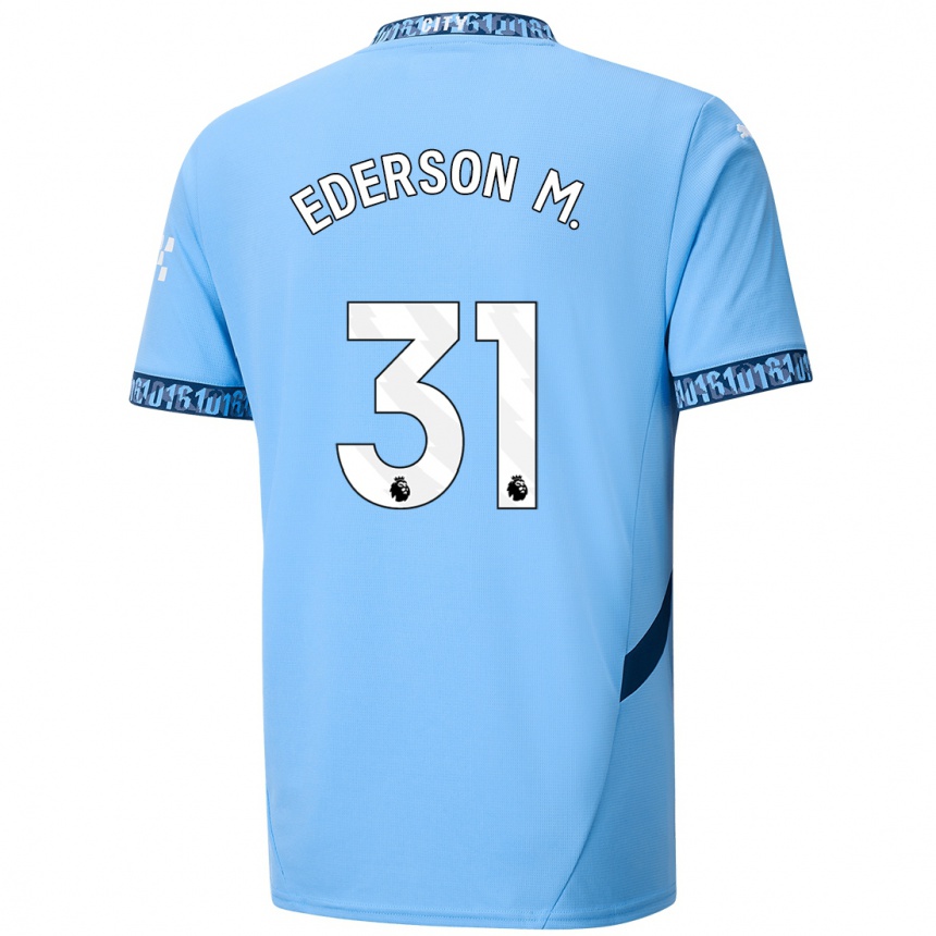 Kinder Fußball Ederson Moraes #31 Marineblau Heimtrikot Trikot 2024/25 T-Shirt Luxemburg