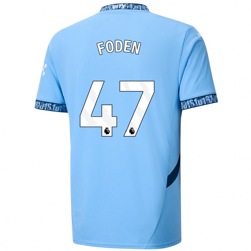 Kinder Fußball Phil Foden #47 Marineblau Heimtrikot Trikot 2024/25 T-Shirt Luxemburg