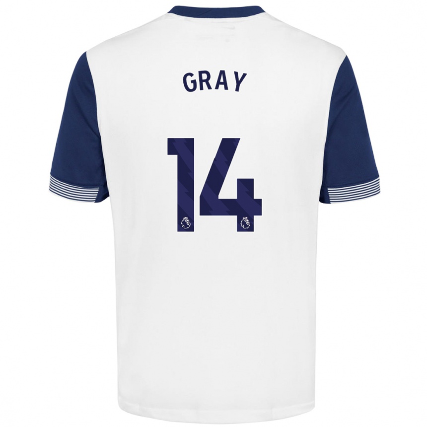 Kinder Fußball Archie Gray #14 Weiß Blau Heimtrikot Trikot 2024/25 T-Shirt Luxemburg