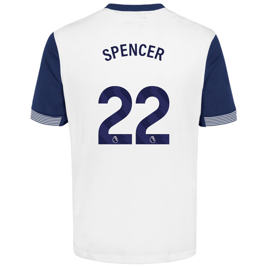 Kinder Fußball Rebecca Spencer #22 Weiß Blau Heimtrikot Trikot 2024/25 T-Shirt Luxemburg