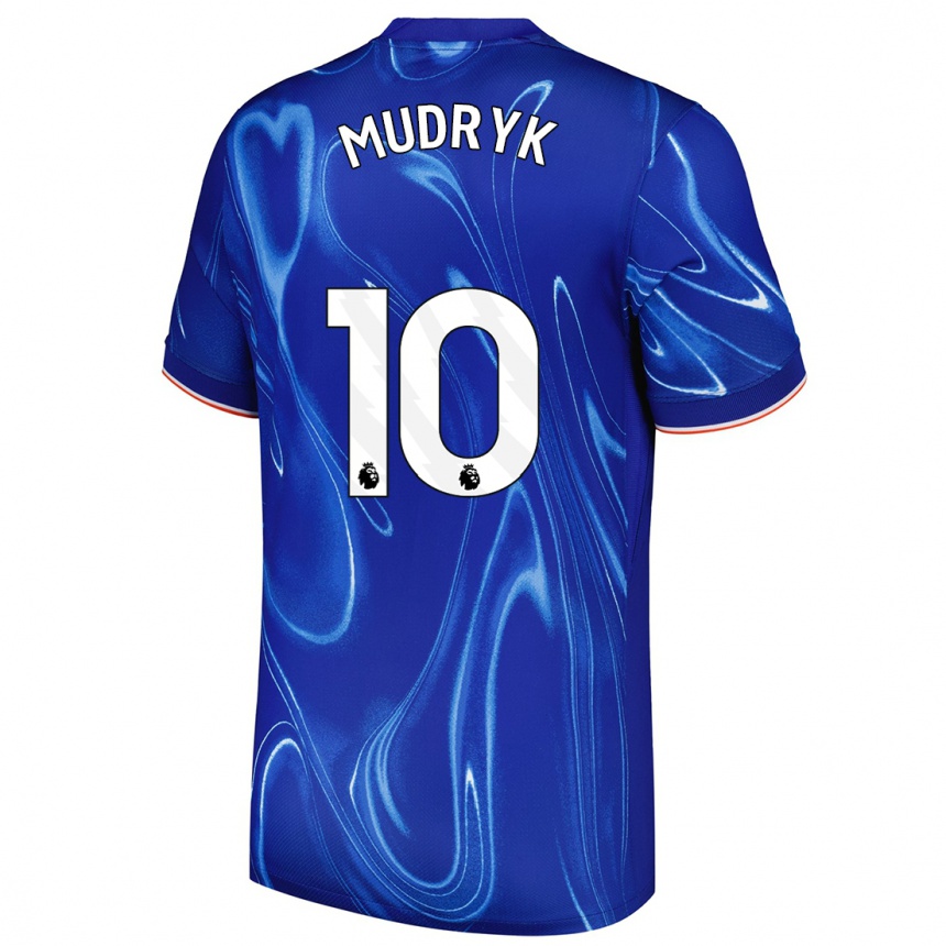 Kinder Fußball Mykhaylo Mudryk #10 Blau Weiß Heimtrikot Trikot 2024/25 T-Shirt Luxemburg