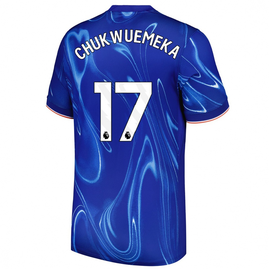 Kinder Fußball Carney Chukwuemeka #17 Blau Weiß Heimtrikot Trikot 2024/25 T-Shirt Luxemburg