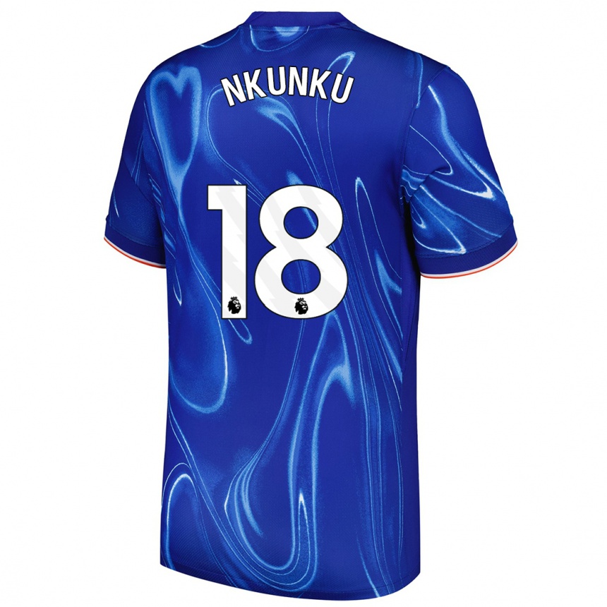 Kinder Fußball Christopher Nkunku #18 Blau Weiß Heimtrikot Trikot 2024/25 T-Shirt Luxemburg