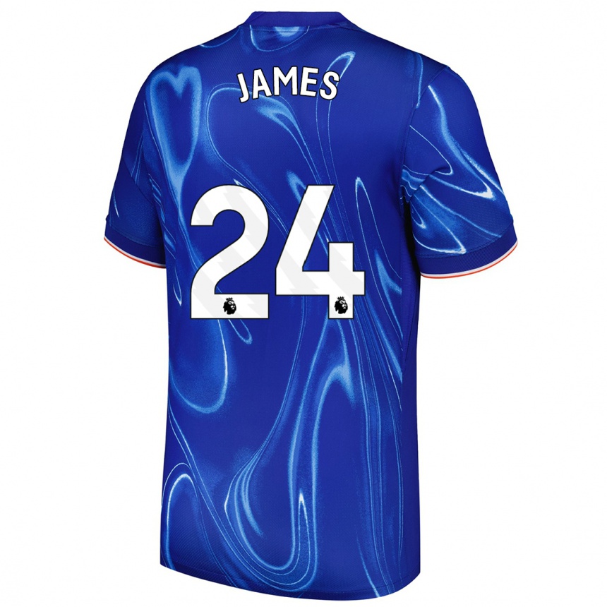 Kinder Fußball Reece James #24 Blau Weiß Heimtrikot Trikot 2024/25 T-Shirt Luxemburg