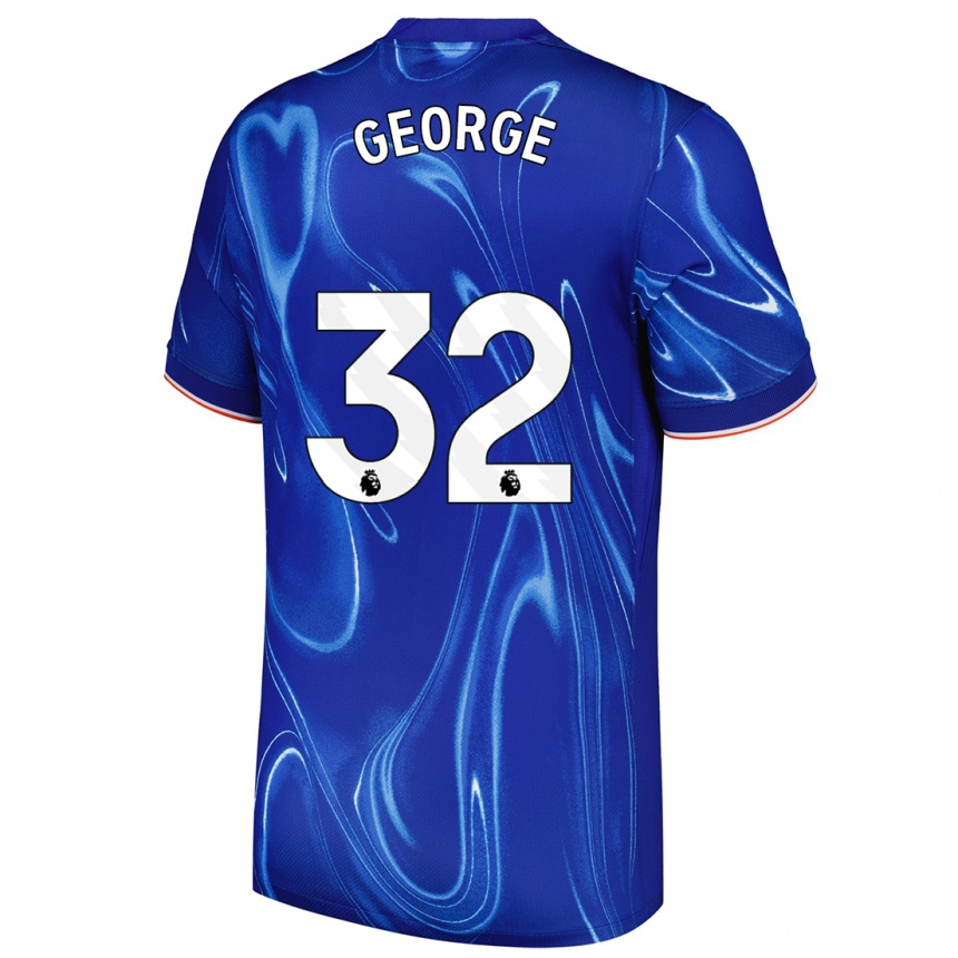 Kinder Fußball Tyrique George #32 Blau Weiß Heimtrikot Trikot 2024/25 T-Shirt Luxemburg