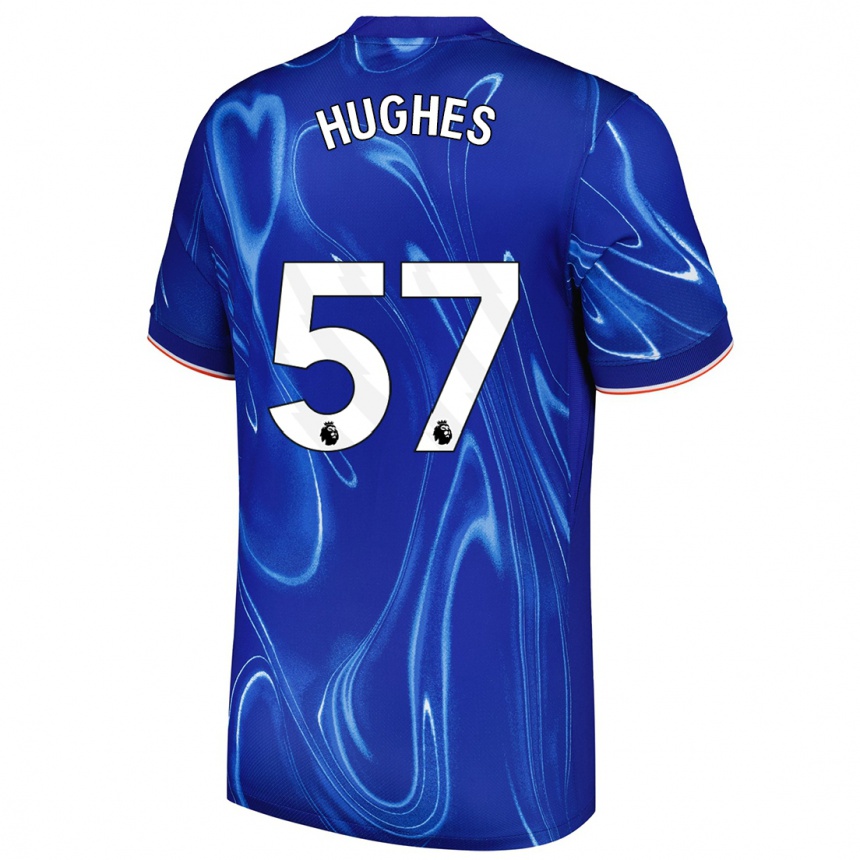 Kinder Fußball Brodi Hughes #57 Blau Weiß Heimtrikot Trikot 2024/25 T-Shirt Luxemburg