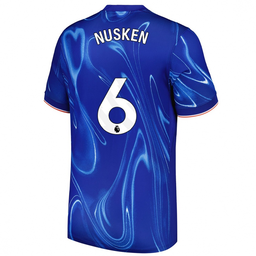 Kinder Fußball Sjoeke Nüsken #6 Blau Weiß Heimtrikot Trikot 2024/25 T-Shirt Luxemburg