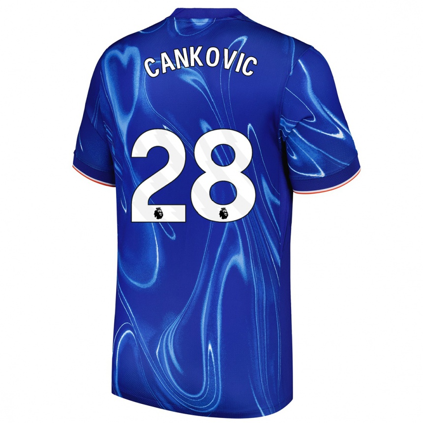 Kinder Fußball Jelena Čanković #28 Blau Weiß Heimtrikot Trikot 2024/25 T-Shirt Luxemburg