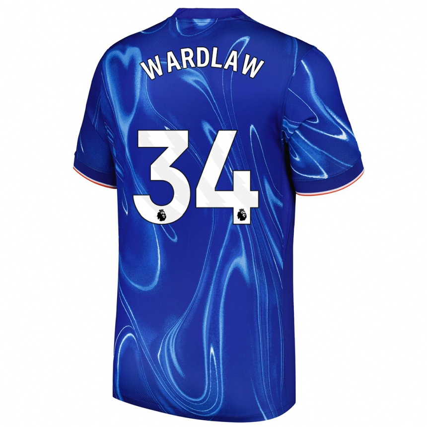 Kinder Fußball Charlotte Wardlaw #34 Blau Weiß Heimtrikot Trikot 2024/25 T-Shirt Luxemburg