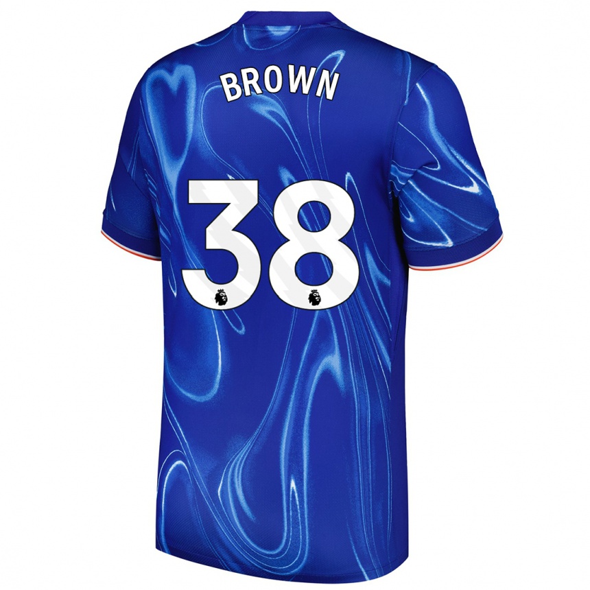 Kinder Fußball Cerys Brown #38 Blau Weiß Heimtrikot Trikot 2024/25 T-Shirt Luxemburg