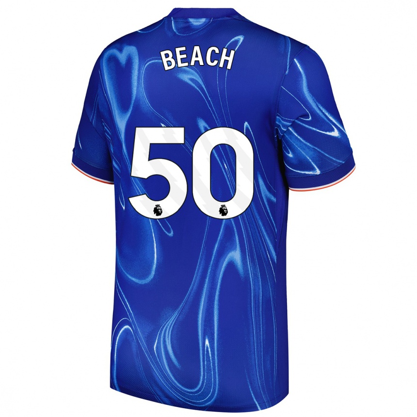 Kinder Fußball Eddie Beach #50 Blau Weiß Heimtrikot Trikot 2024/25 T-Shirt Luxemburg