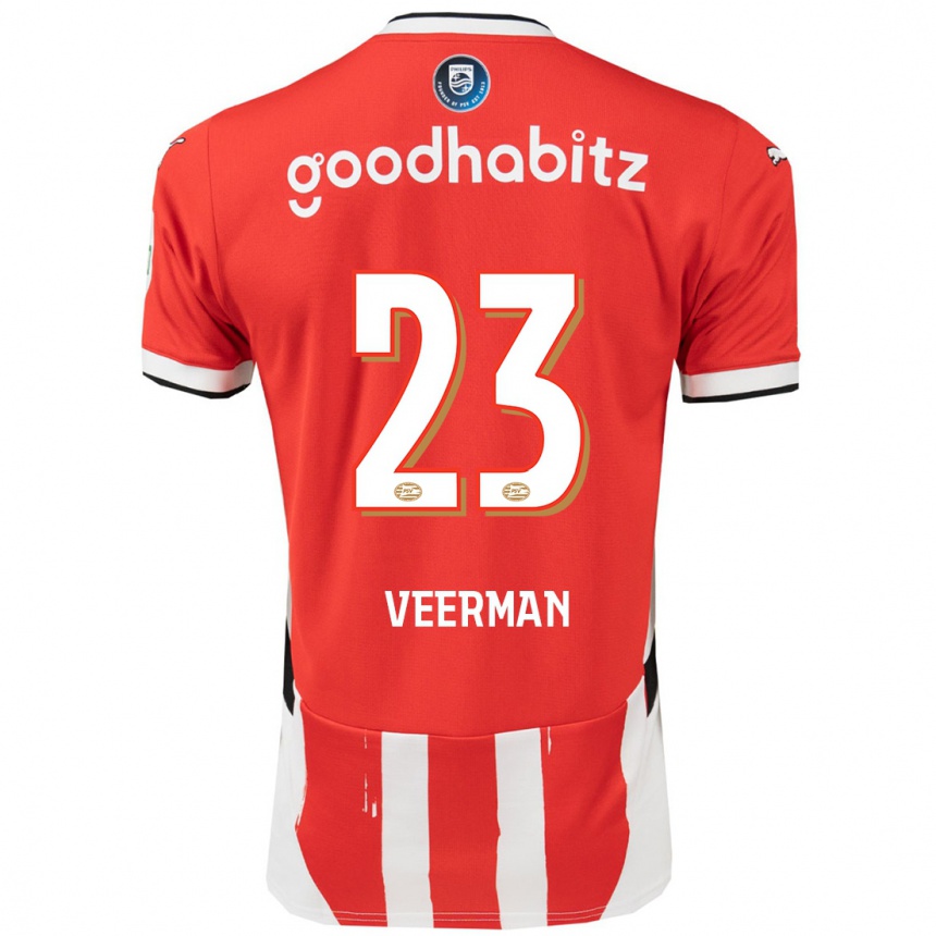 Kinder Fußball Joey Veerman #23 Rot Weiß Heimtrikot Trikot 2024/25 T-Shirt Luxemburg