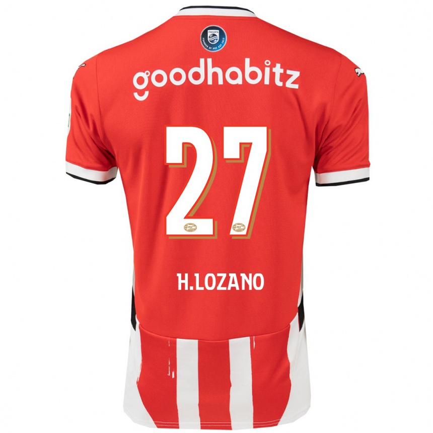 Kinder Fußball Hirving Lozano #27 Rot Weiß Heimtrikot Trikot 2024/25 T-Shirt Luxemburg