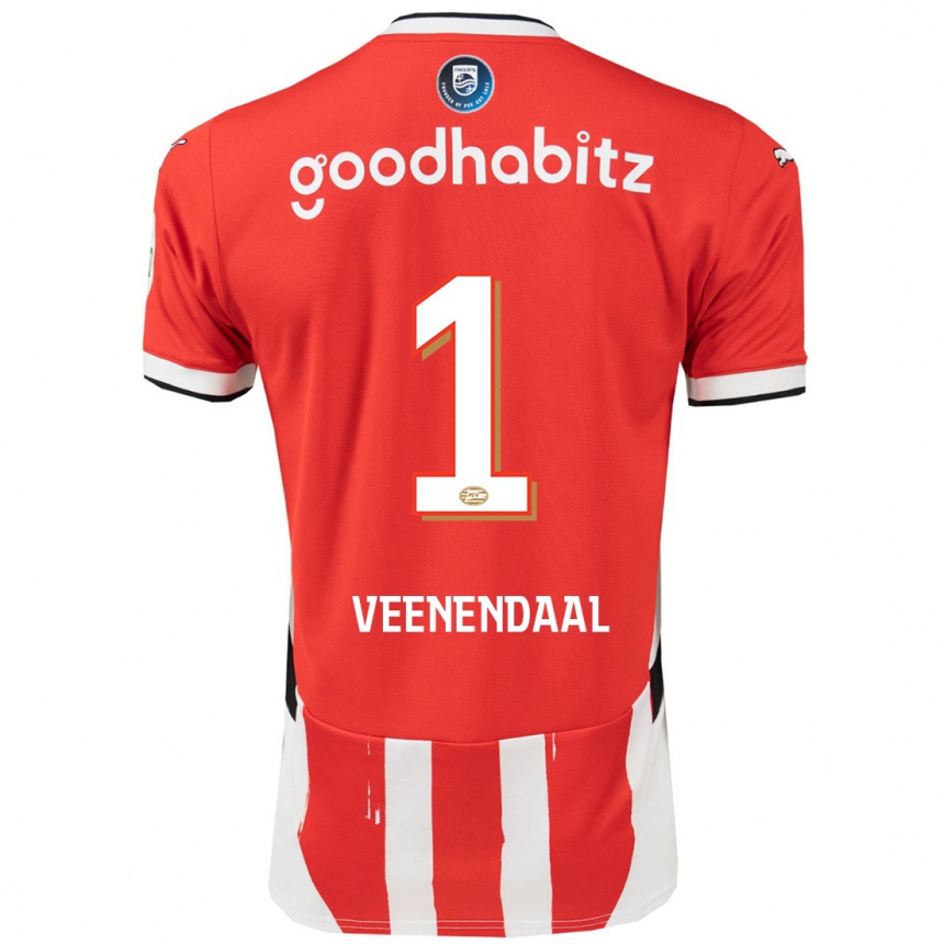 Kinder Fußball Sari Van Veenendaal #1 Rot Weiß Heimtrikot Trikot 2024/25 T-Shirt Luxemburg