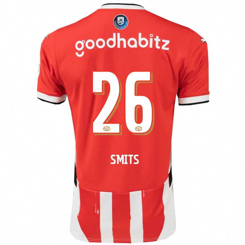 Kinder Fußball Eef Smits #26 Rot Weiß Heimtrikot Trikot 2024/25 T-Shirt Luxemburg