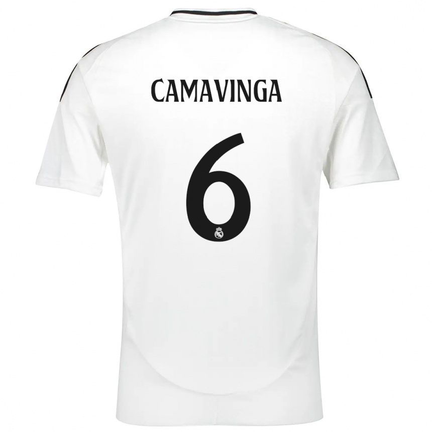 Kinder Fußball Eduardo Camavinga #6 Weiß Heimtrikot Trikot 2024/25 T-Shirt Luxemburg