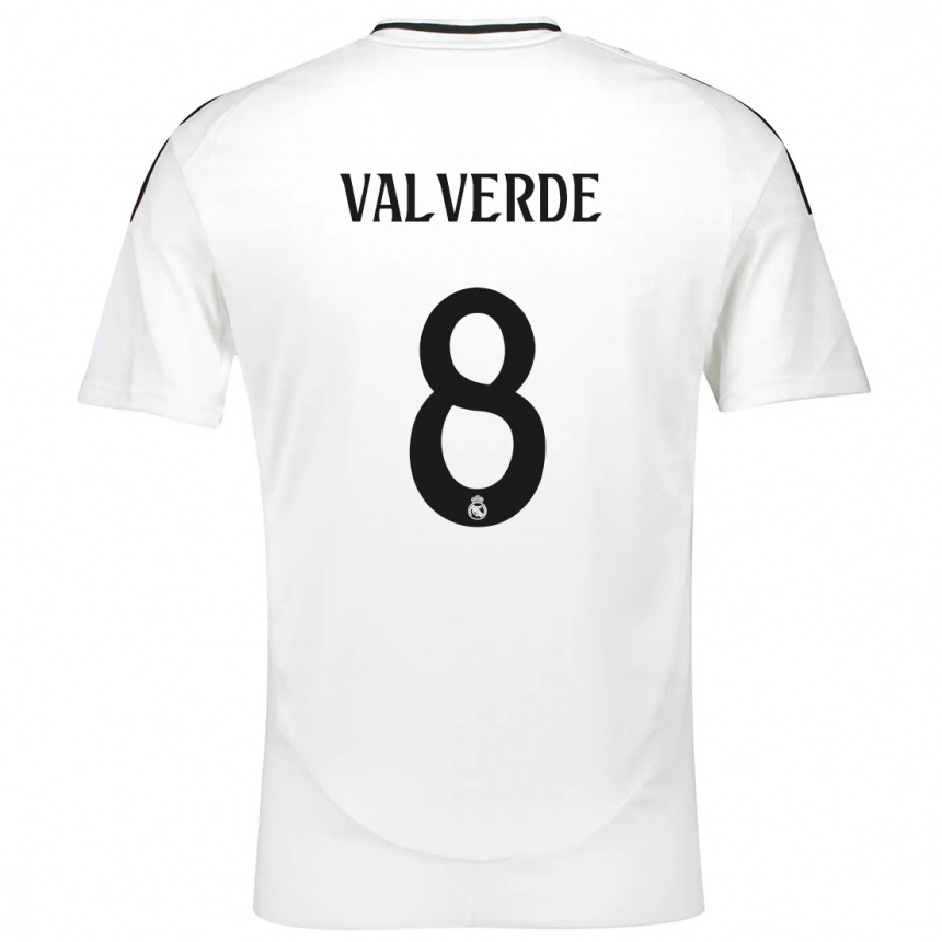 Kinder Fußball Federico Valverde #8 Weiß Heimtrikot Trikot 2024/25 T-Shirt Luxemburg