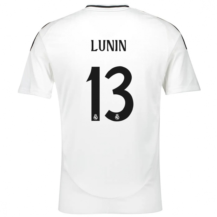 Kinder Fußball Andriy Lunin #13 Weiß Heimtrikot Trikot 2024/25 T-Shirt Luxemburg