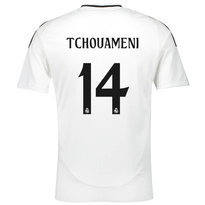 Kinder Fußball Aurelien Tchouameni #14 Weiß Heimtrikot Trikot 2024/25 T-Shirt Luxemburg