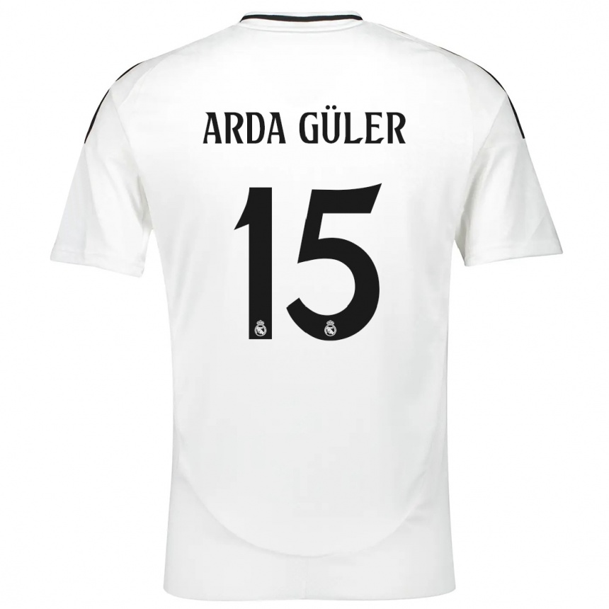 Kinder Fußball Arda Güler #15 Weiß Heimtrikot Trikot 2024/25 T-Shirt Luxemburg