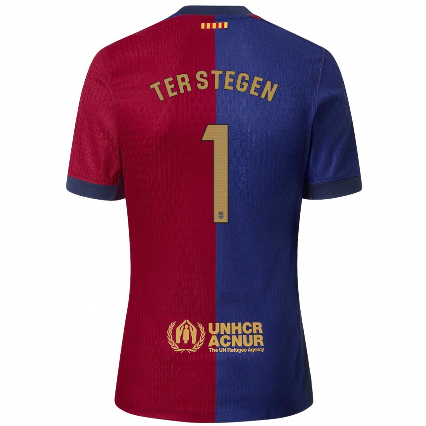 Kinder Fußball Marc-Andre Ter Stegen #1 Blau Rot Heimtrikot Trikot 2024/25 T-Shirt Luxemburg