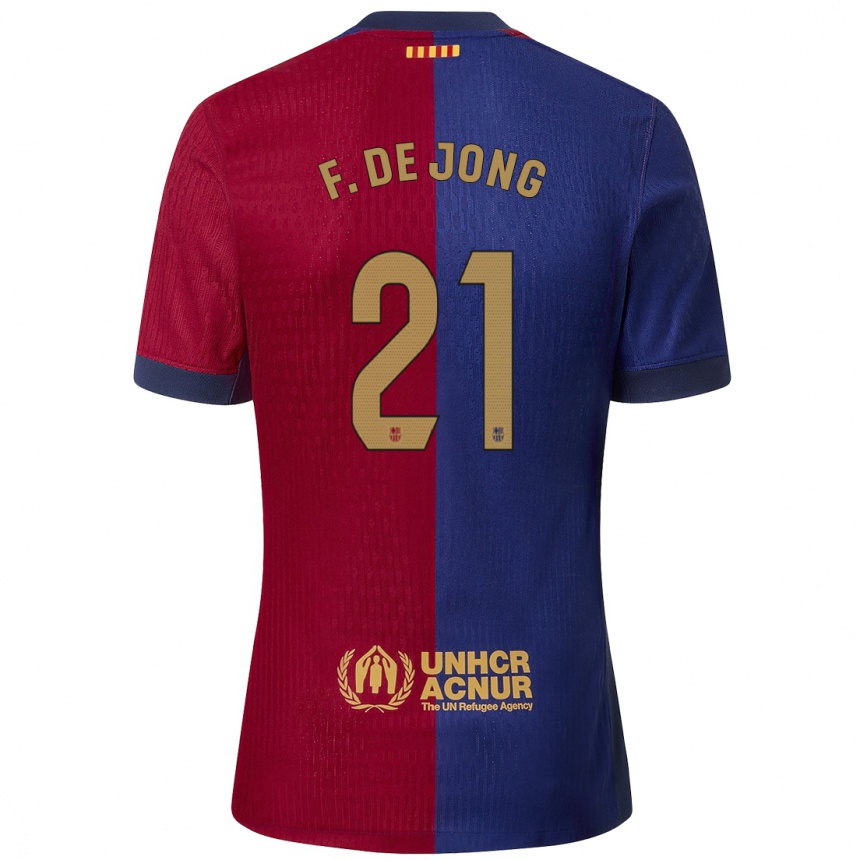 Kinder Fußball Frenkie De Jong #21 Blau Rot Heimtrikot Trikot 2024/25 T-Shirt Luxemburg