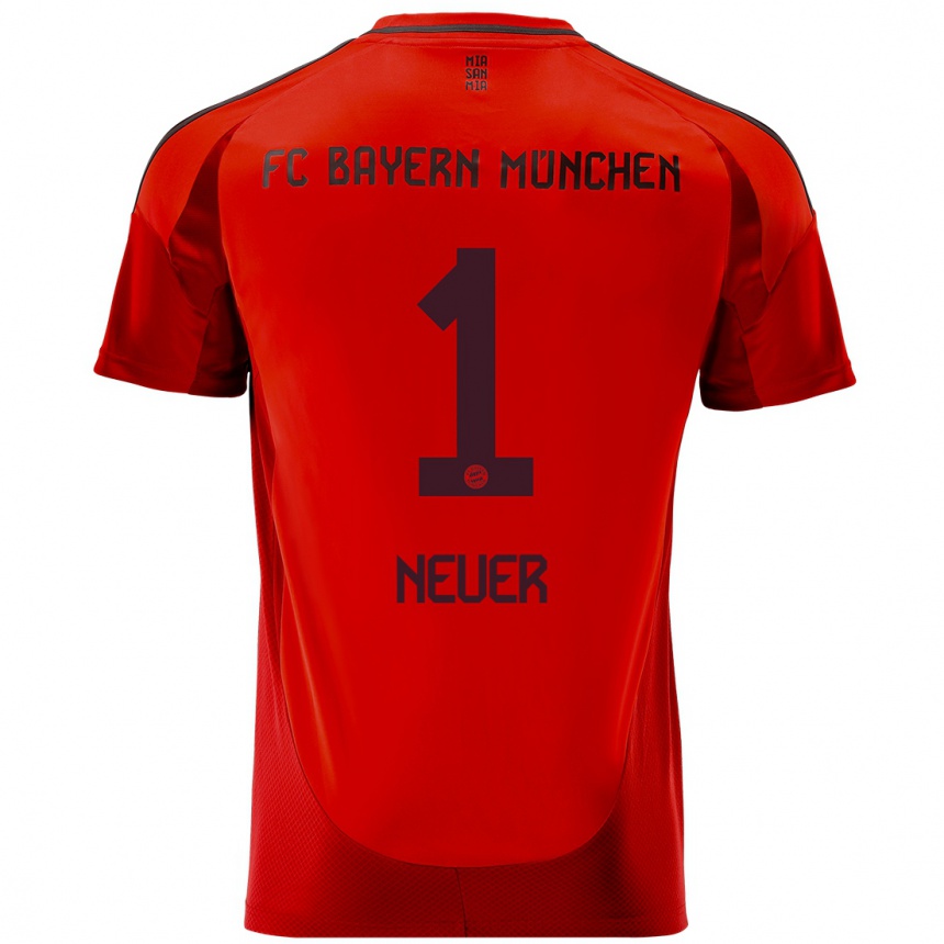 Kinder Fußball Manuel Neuer #1 Rot Heimtrikot Trikot 2024/25 T-Shirt Luxemburg