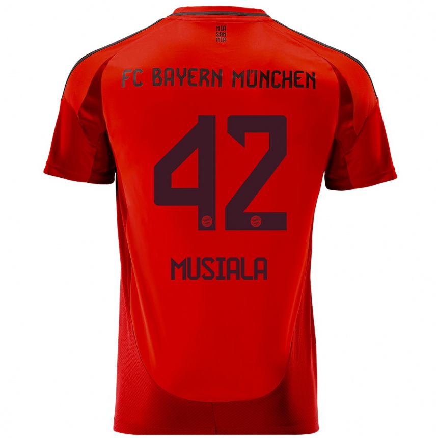 Kinder Fußball Jamal Musiala #42 Rot Heimtrikot Trikot 2024/25 T-Shirt Luxemburg