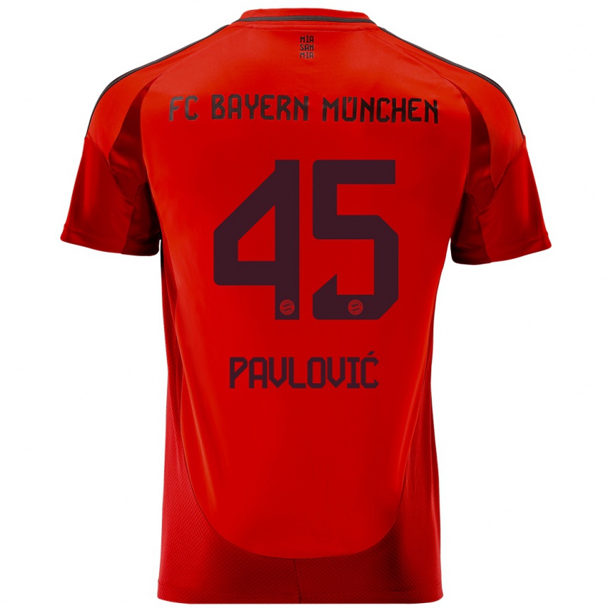 Kinder Fußball Aleksandar Pavlovic #45 Rot Heimtrikot Trikot 2024/25 T-Shirt Luxemburg