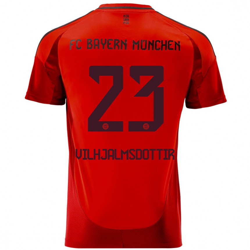 Kinder Fußball Karolina Lea Vilhjalmsdottir #23 Rot Heimtrikot Trikot 2024/25 T-Shirt Luxemburg