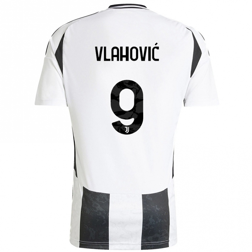 Kinder Fußball Dusan Vlahovic #9 Weiß Schwarz Heimtrikot Trikot 2024/25 T-Shirt Luxemburg