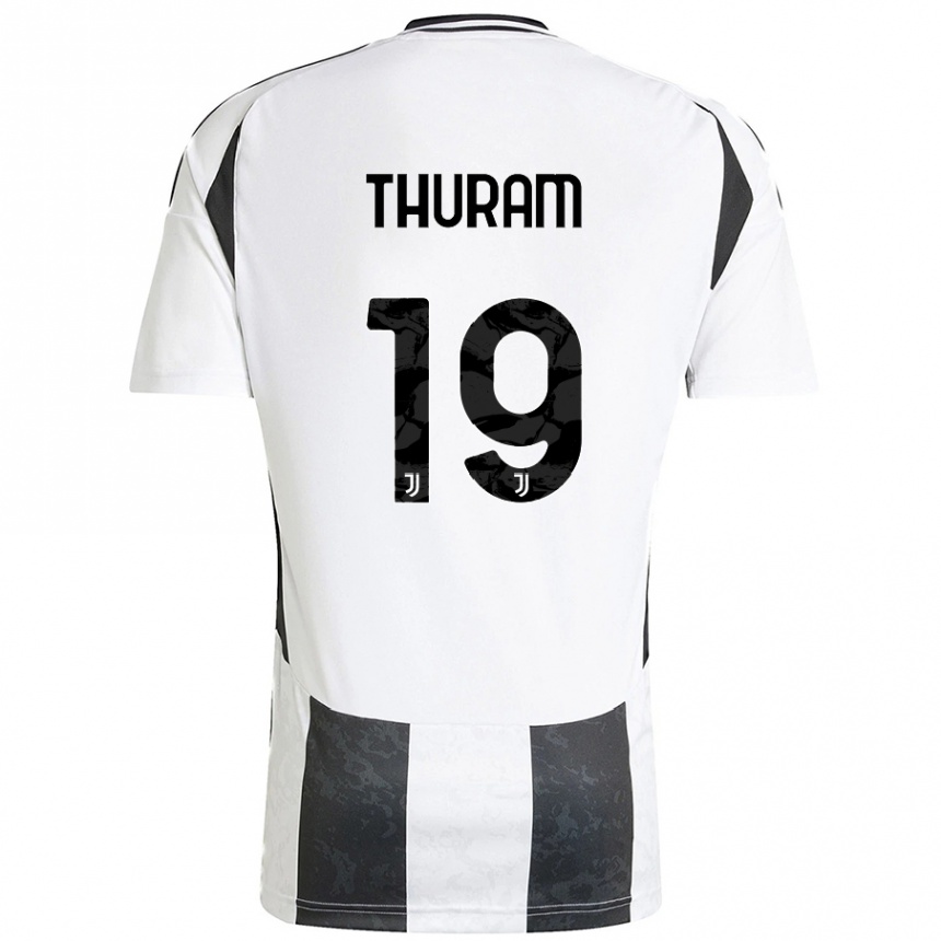 Kinder Fußball Khéphren Thuram #19 Weiß Schwarz Heimtrikot Trikot 2024/25 T-Shirt Luxemburg