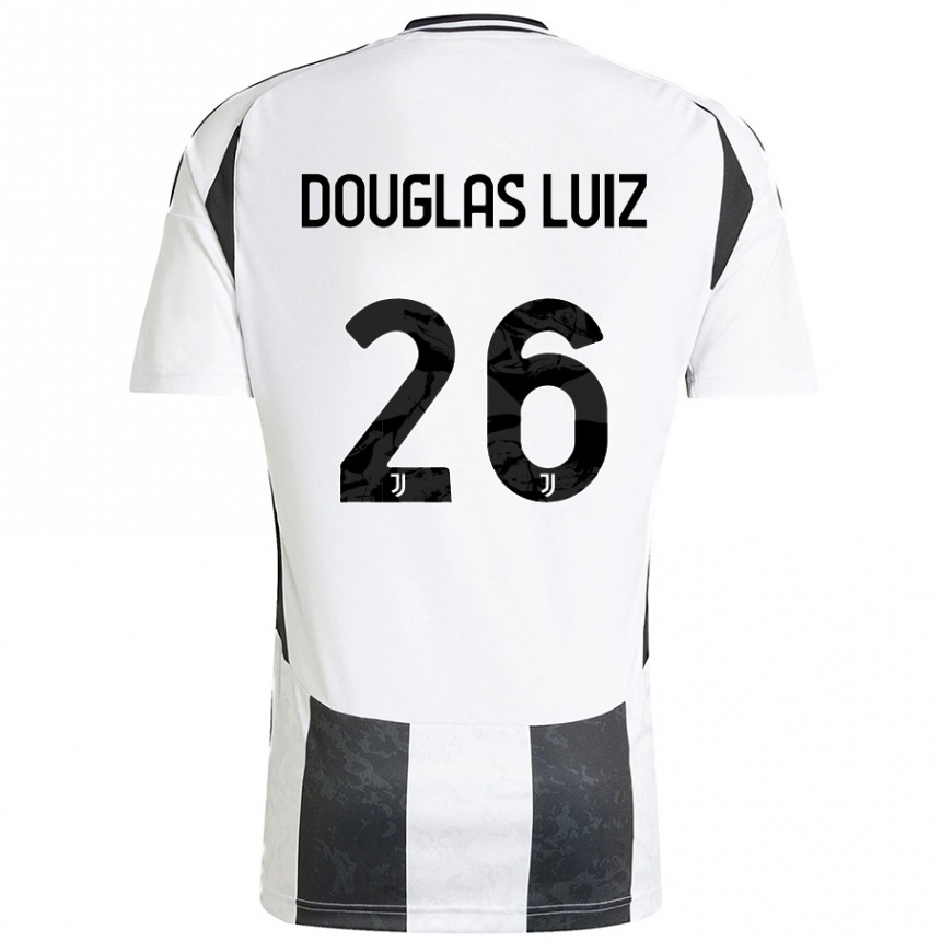 Kinder Fußball Douglas Luiz #26 Weiß Schwarz Heimtrikot Trikot 2024/25 T-Shirt Luxemburg