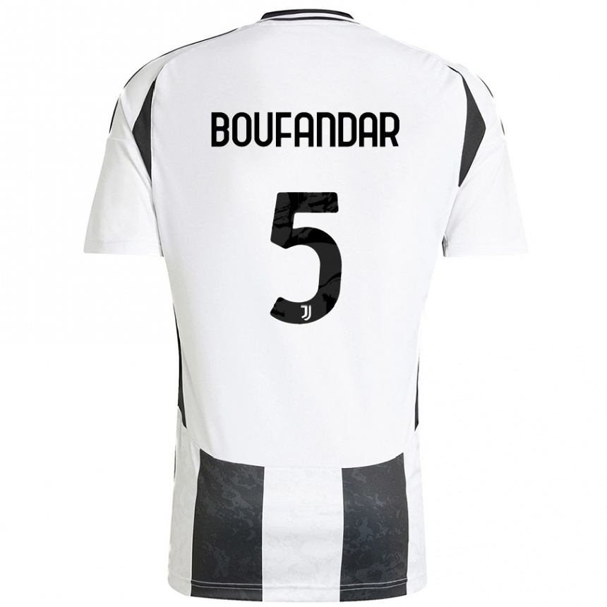 Kinder Fußball Adam Boufandar #5 Weiß Schwarz Heimtrikot Trikot 2024/25 T-Shirt Luxemburg