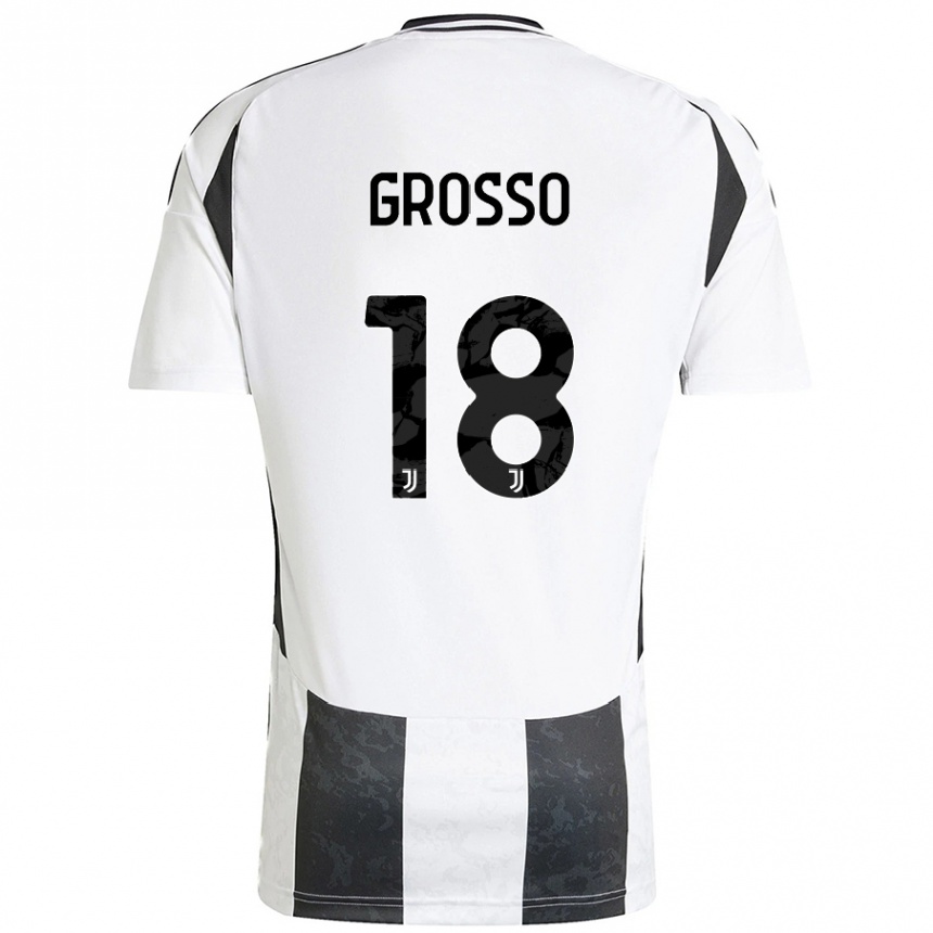 Kinder Fußball Filippo Grosso #18 Weiß Schwarz Heimtrikot Trikot 2024/25 T-Shirt Luxemburg