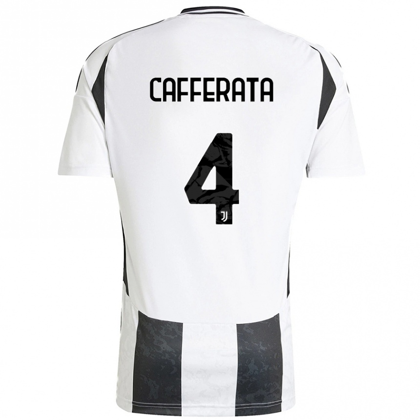 Kinder Fußball Federica Cafferata #4 Weiß Schwarz Heimtrikot Trikot 2024/25 T-Shirt Luxemburg