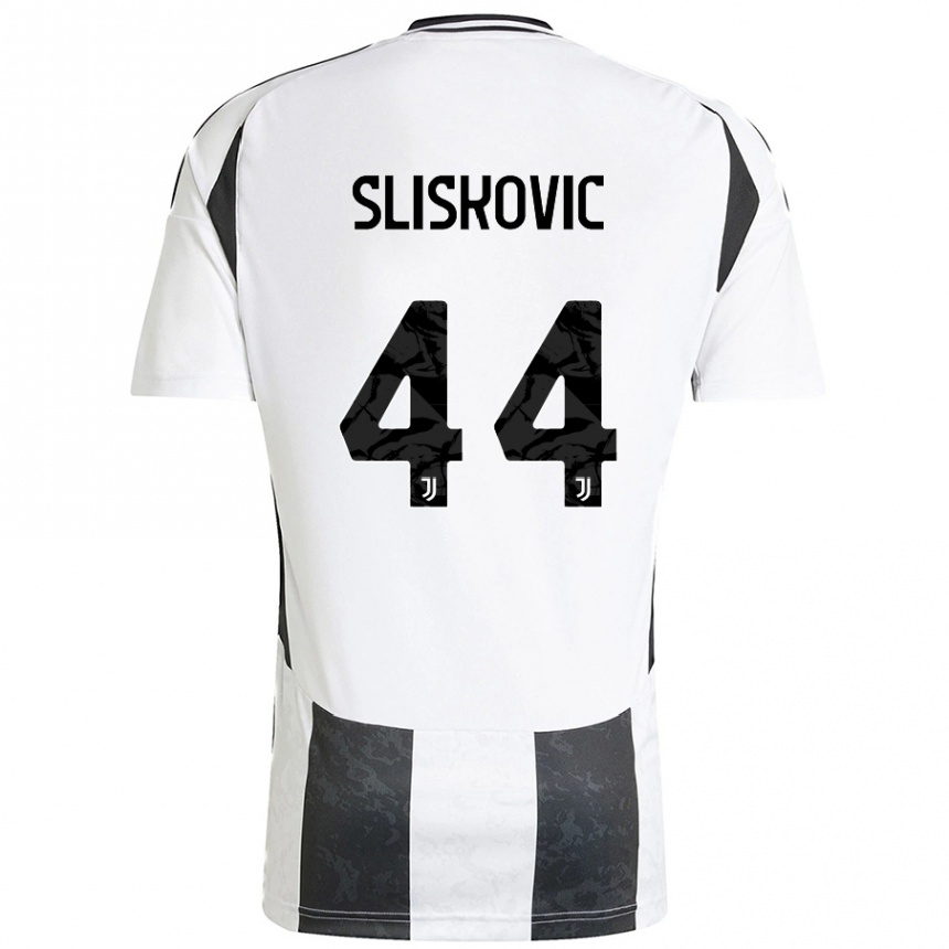 Kinder Fußball Gloria Slišković #44 Weiß Schwarz Heimtrikot Trikot 2024/25 T-Shirt Luxemburg