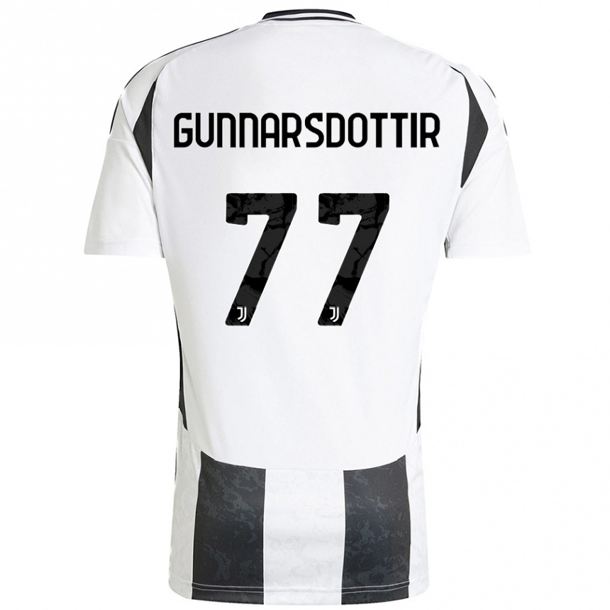 Kinder Fußball Sara Bjork Gunnarsdottir #77 Weiß Schwarz Heimtrikot Trikot 2024/25 T-Shirt Luxemburg