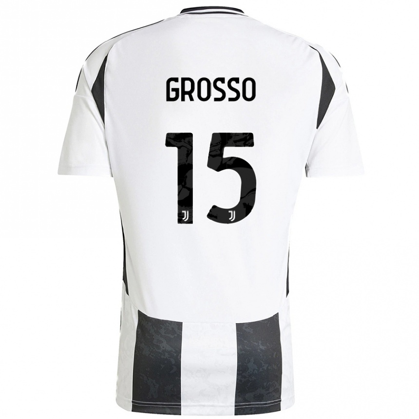 Kinder Fußball Julia Grosso #15 Weiß Schwarz Heimtrikot Trikot 2024/25 T-Shirt Luxemburg