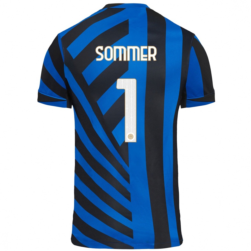 Kinder Fußball Yann Sommer #1 Blau Schwarz Heimtrikot Trikot 2024/25 T-Shirt Luxemburg