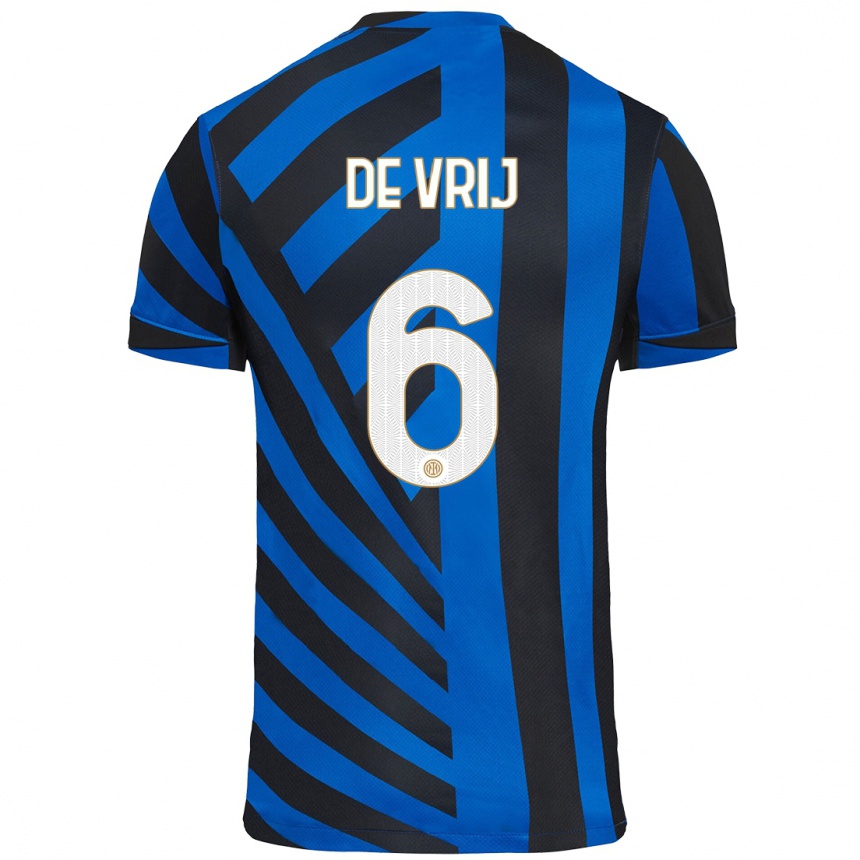 Kinder Fußball Stefan De Vrij #6 Blau Schwarz Heimtrikot Trikot 2024/25 T-Shirt Luxemburg